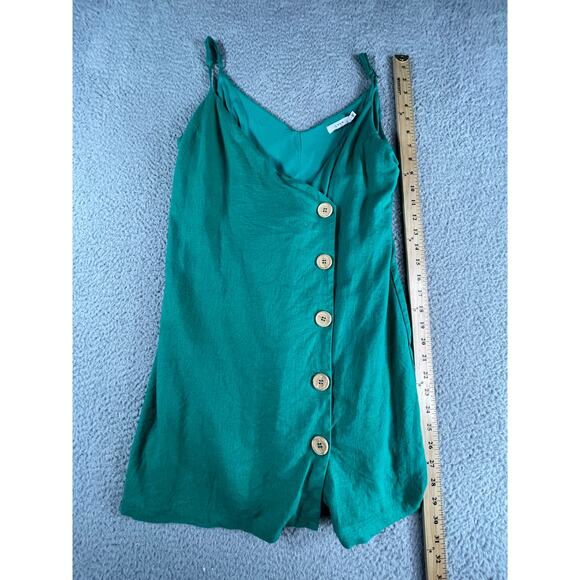 Lush Dress Women Medium Green Spaghetti Strap Mini Linen Button Front Wrap Lined - Picture 4 of 8